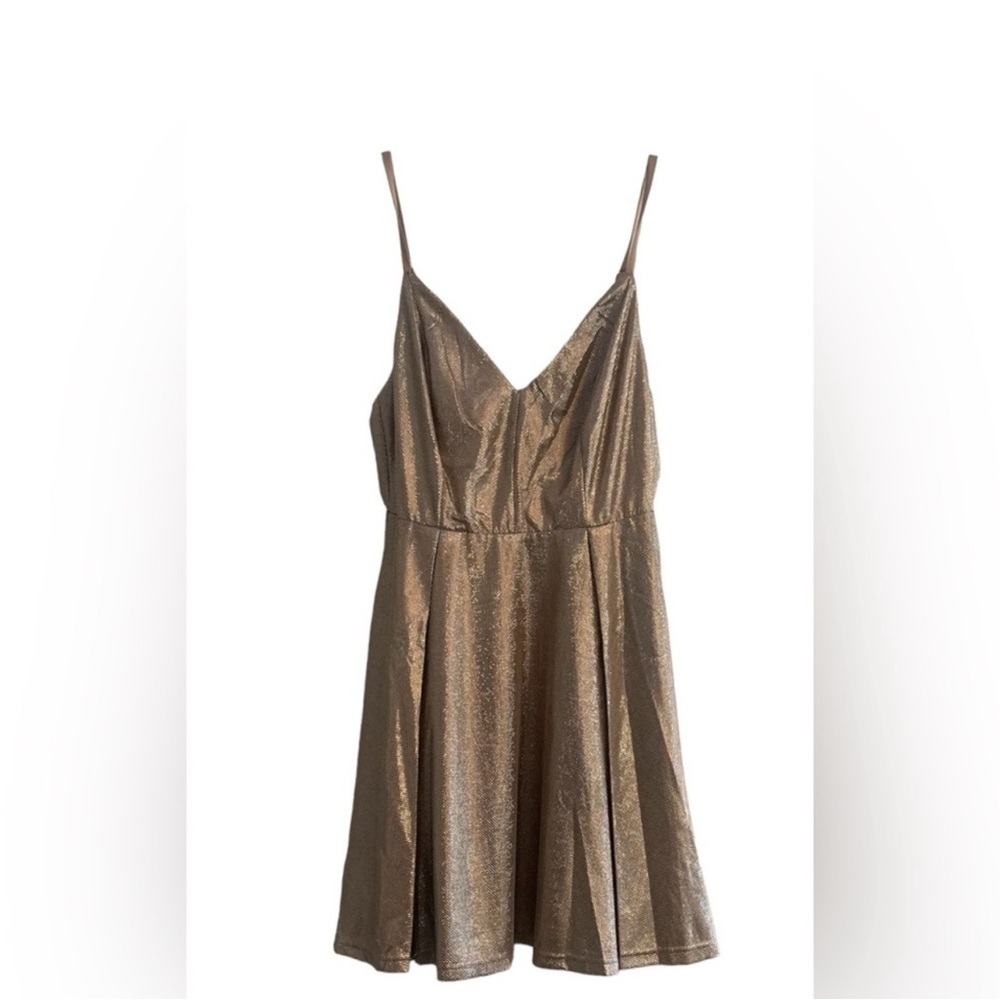 Lulus Lookout Weekend Sparkly Gold Skater Dress NWT